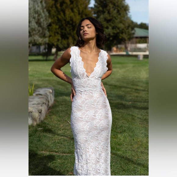 Nightcap Dresses & Skirts - NIGHTCAP BHLDN *Perfect Plunge* white lace bridal maxi dress gown XS S